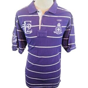 Mens Evolution Purple Stripe Cotton Golf Polo Casual Shirt w Logos sz 2XL